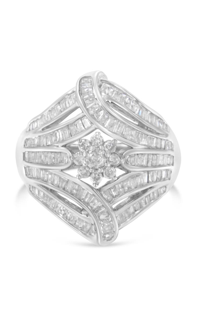 Haus of Brilliance Silver 1-1/8 Cttw Diamond 'Flower & Fern' Cluster Cocktail Ring, Alternate, color, Silver