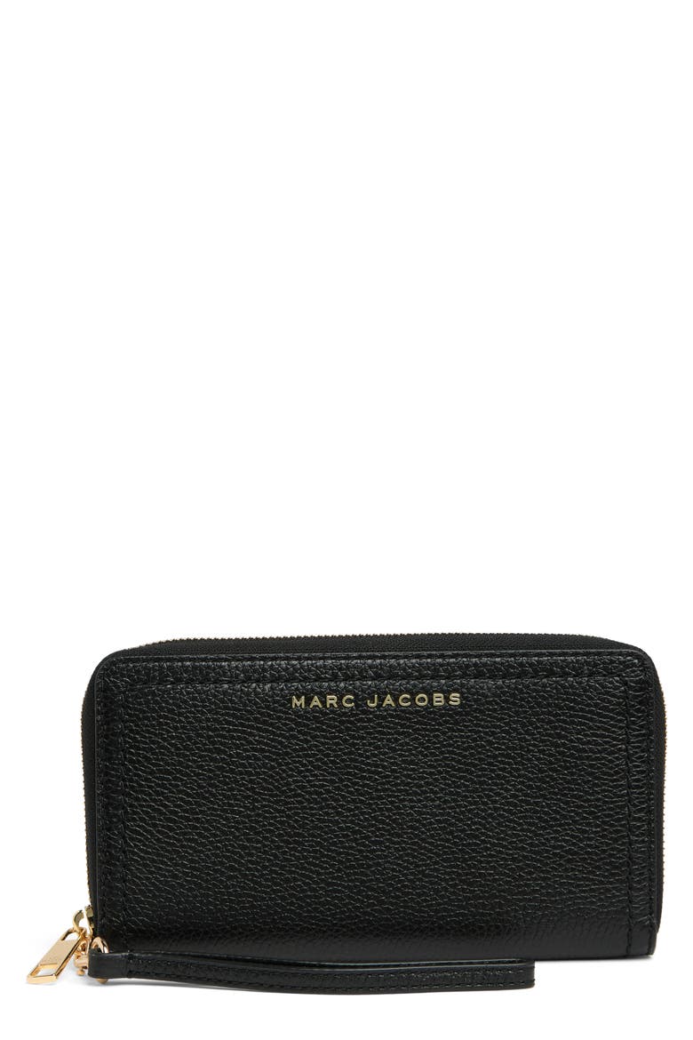 Leather Wristlet Continental Wallet, Main, color, BLACK