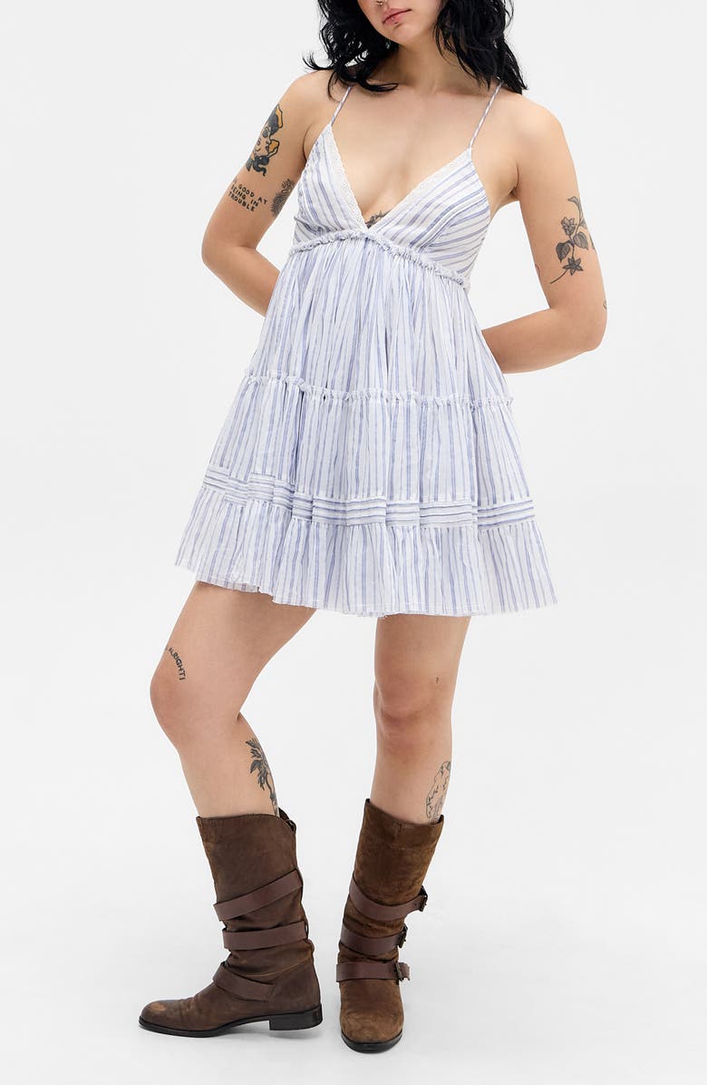 BDG Urban Outfitters Aria Stripe Babydoll Minidress, Main, color, Blue Stripe