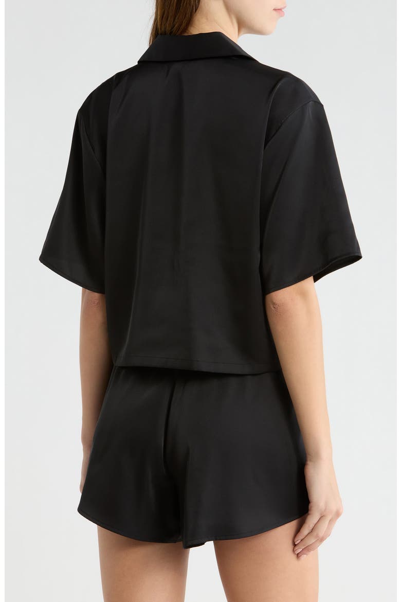 Boxy Stretch Satin Short Pajamas, Alternate, color, BLACK