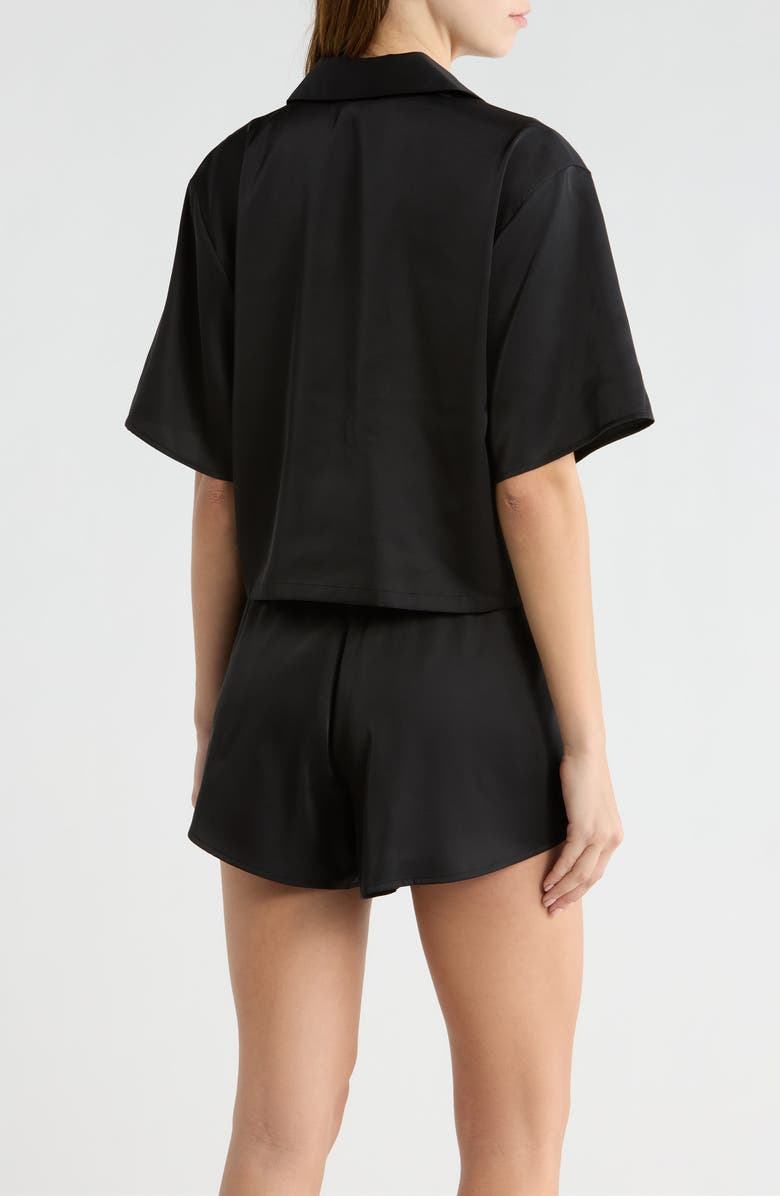 Open Edit Boxy Stretch Satin Short Pajamas, Alternate, color, Black