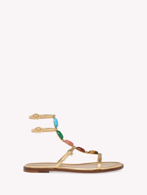 Gianvito Rossi Gemstone Detailed Flat Leather Sandals In Metallic Gold
