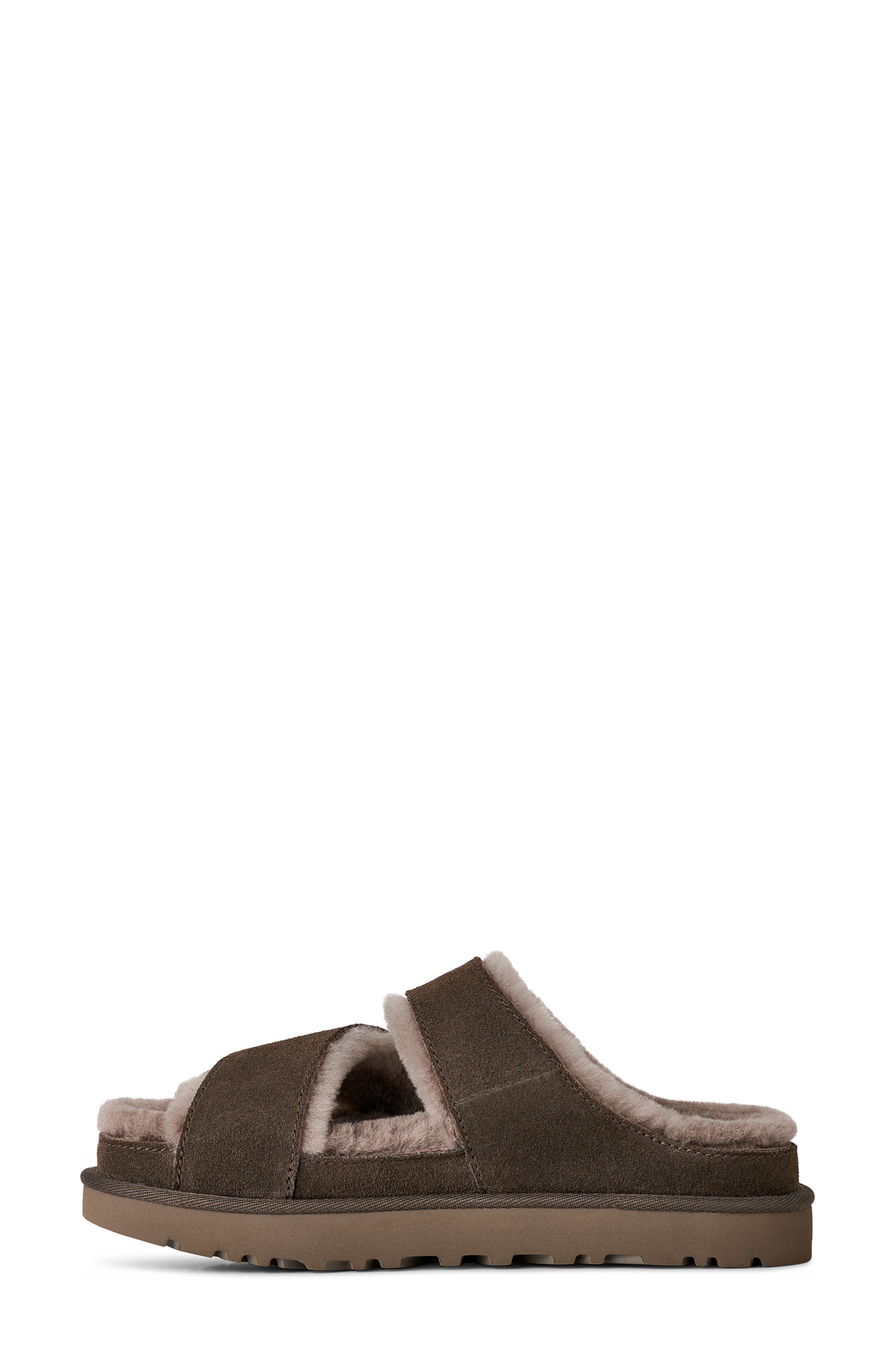 UGG<sup>®</sup> Greenport Genuine Shearling Lined Cross Strap Slide Sandal, Alternate, color, Dense Smoke