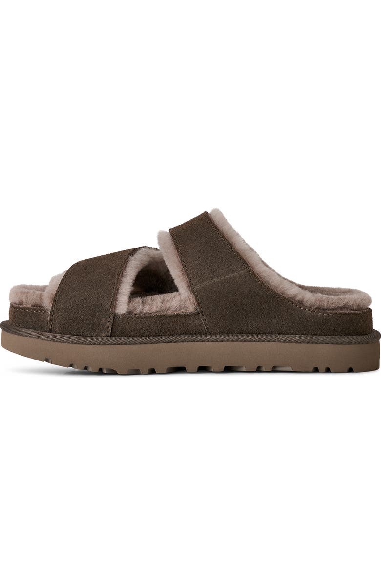 UGG<sup>®</sup> Greenport Genuine Shearling Lined Cross Strap Slide Sandal, Alternate, color, Dense Smoke