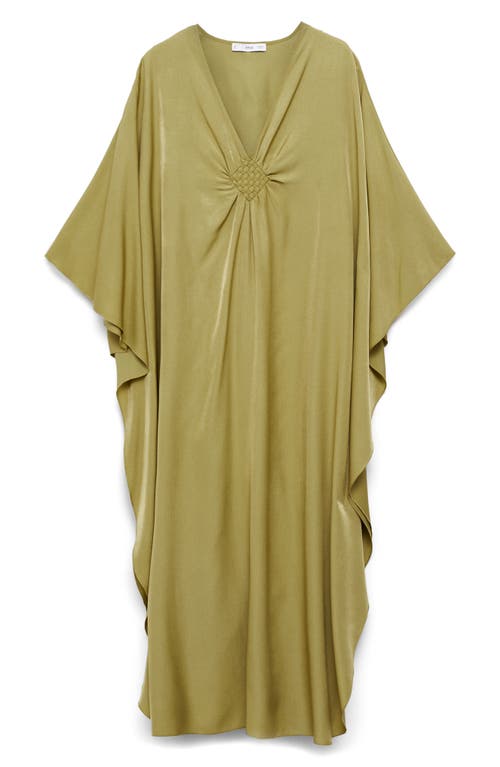 Mango Flared-sleeve Satin Dress Olive Green In Olive Green