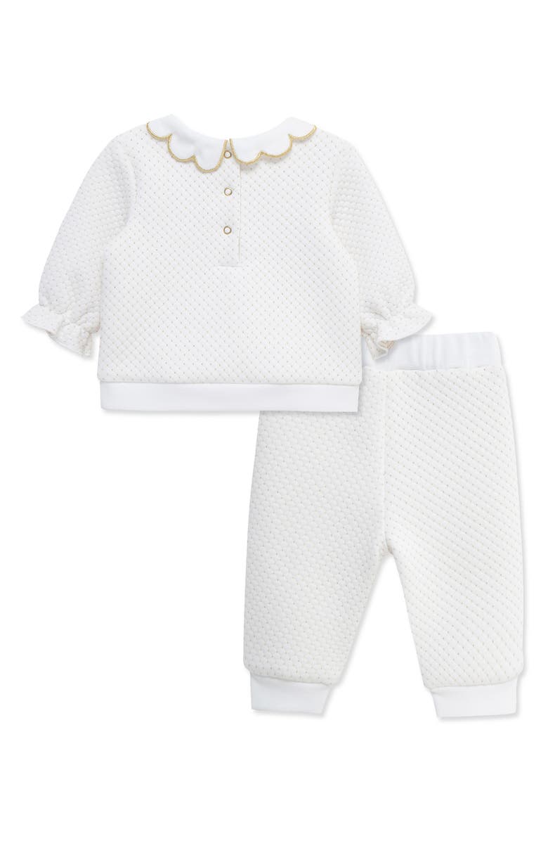 Little Me Bow Collared Top & Joggers Set, Alternate, color, White