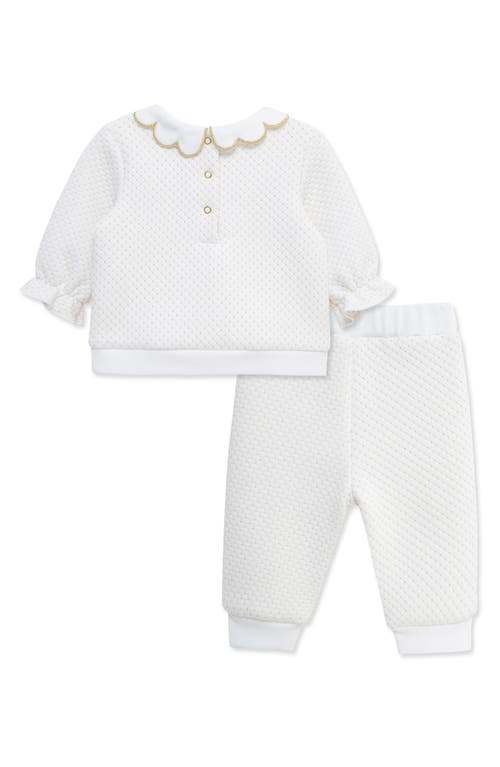 Little Me Bow Collared Top & Joggers Set In White