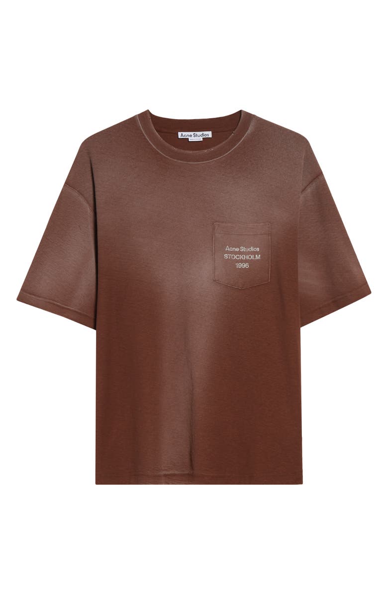 Acne Studios Exford U 1996 Distressed Cotton & Hemp Pocket T-Shirt, Main, color, Chocolate Brown