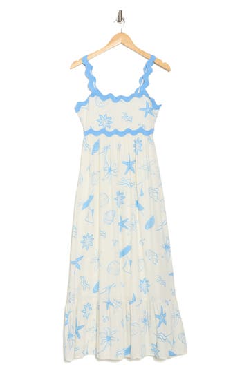 BLU PEPPER BLU PEPPER OCEAN PRINT EMPIRE WAIST MIDI DRESS