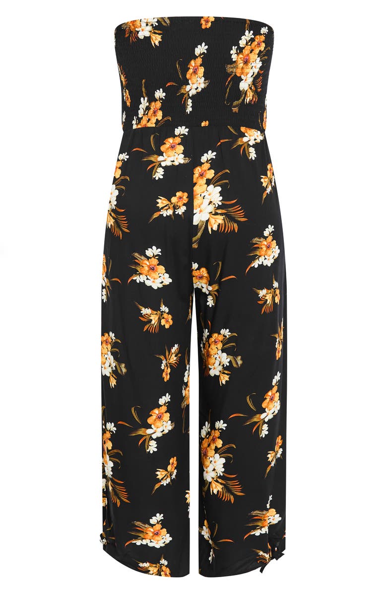 City Chic Aruba Floral Strapless Jumpsuit, Alternate, color, Black Print