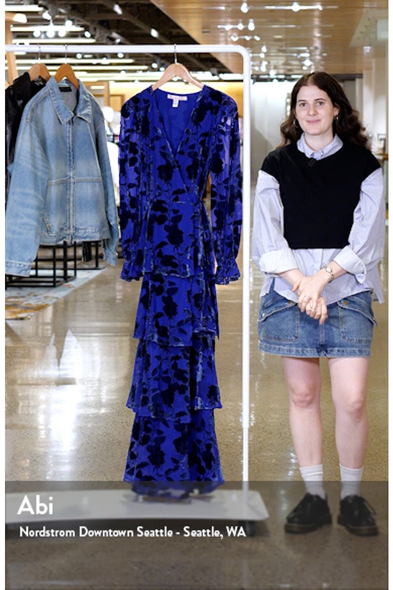 Long Sleeve Velvet Burnout Maxi Wrap Dress video