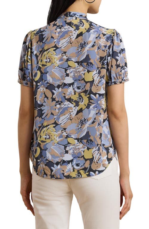 Ralph Lauren Lauren  Floral Ruffle Georgette Top In Blue Multi