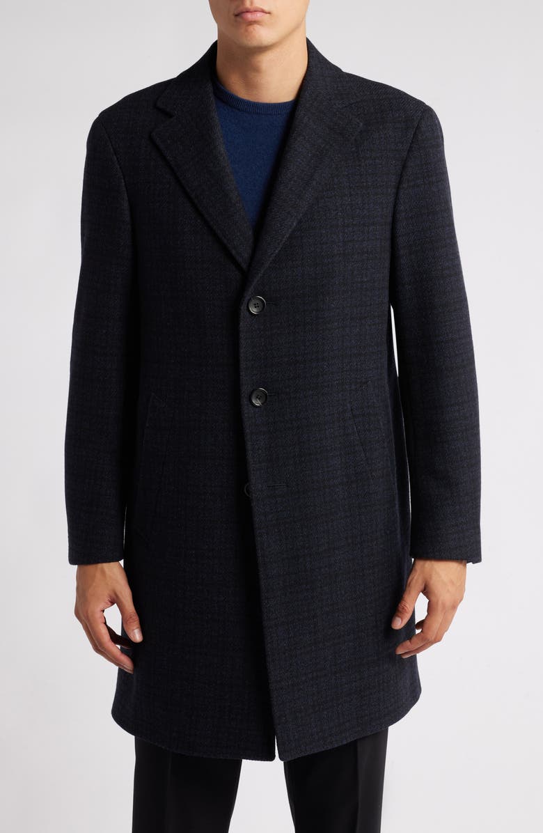 Canali Kei Trim Fit Check Wool & Cashmere Topcoat, Alternate, color,