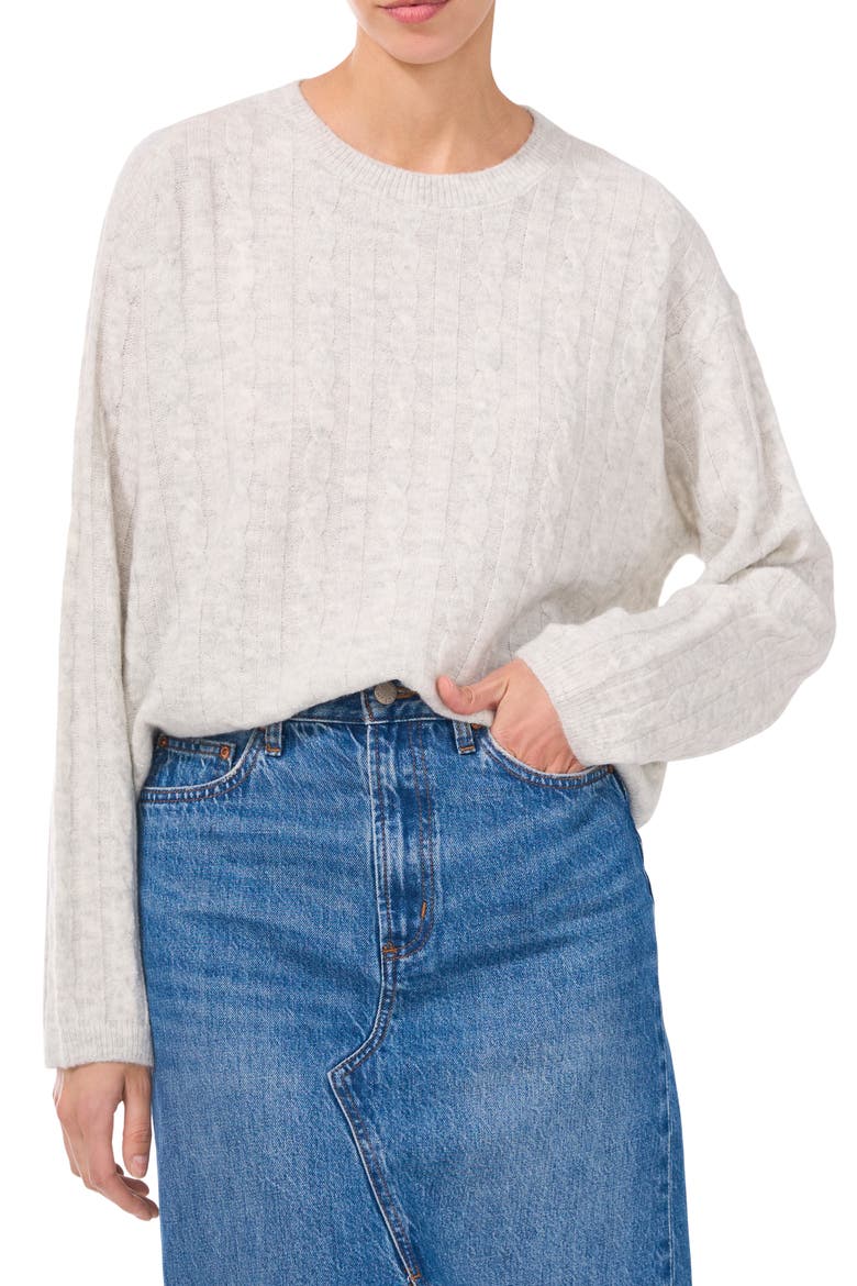 Mixed Stitch Crewneck Sweater, Main, color, SILVER HEATHER