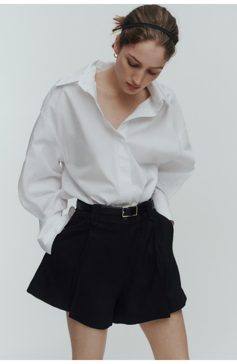 H&M Pleat-front shorts, Alternate, color, Black