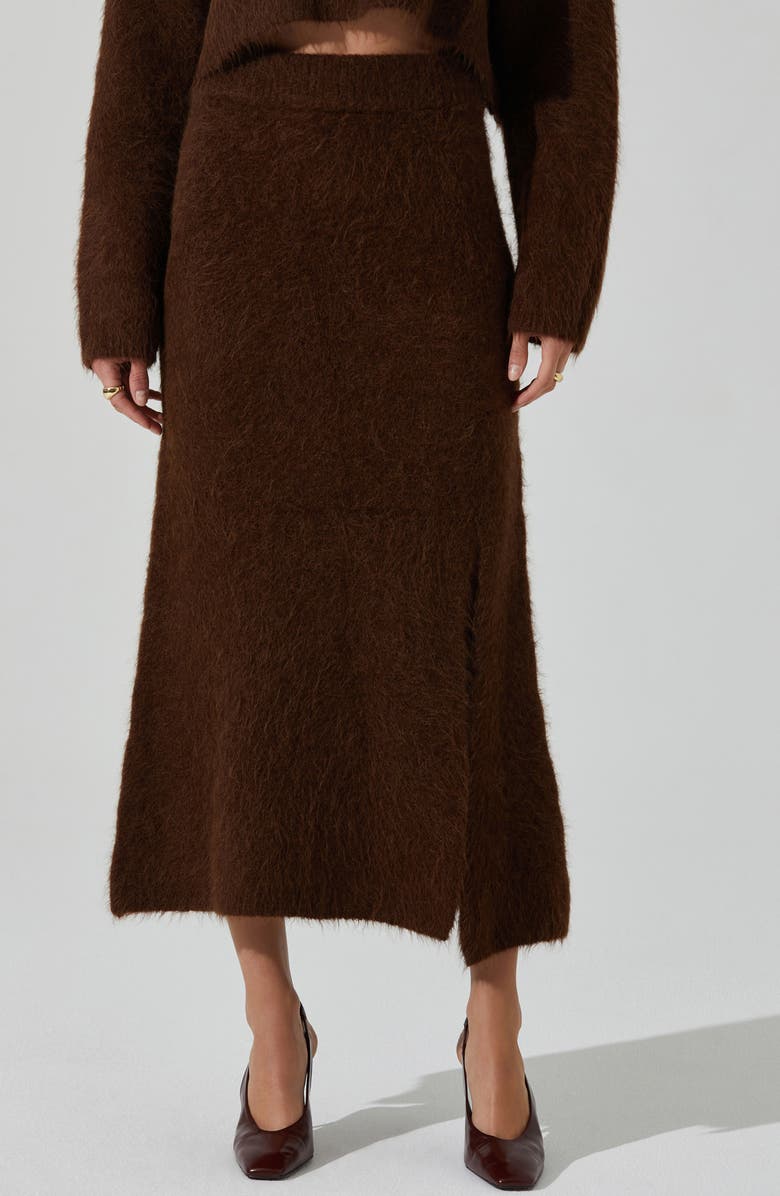 ASTR the Label Sinisa Fuzy Alpaca Blend Sweater Midi Skirt, Main, color, Brown