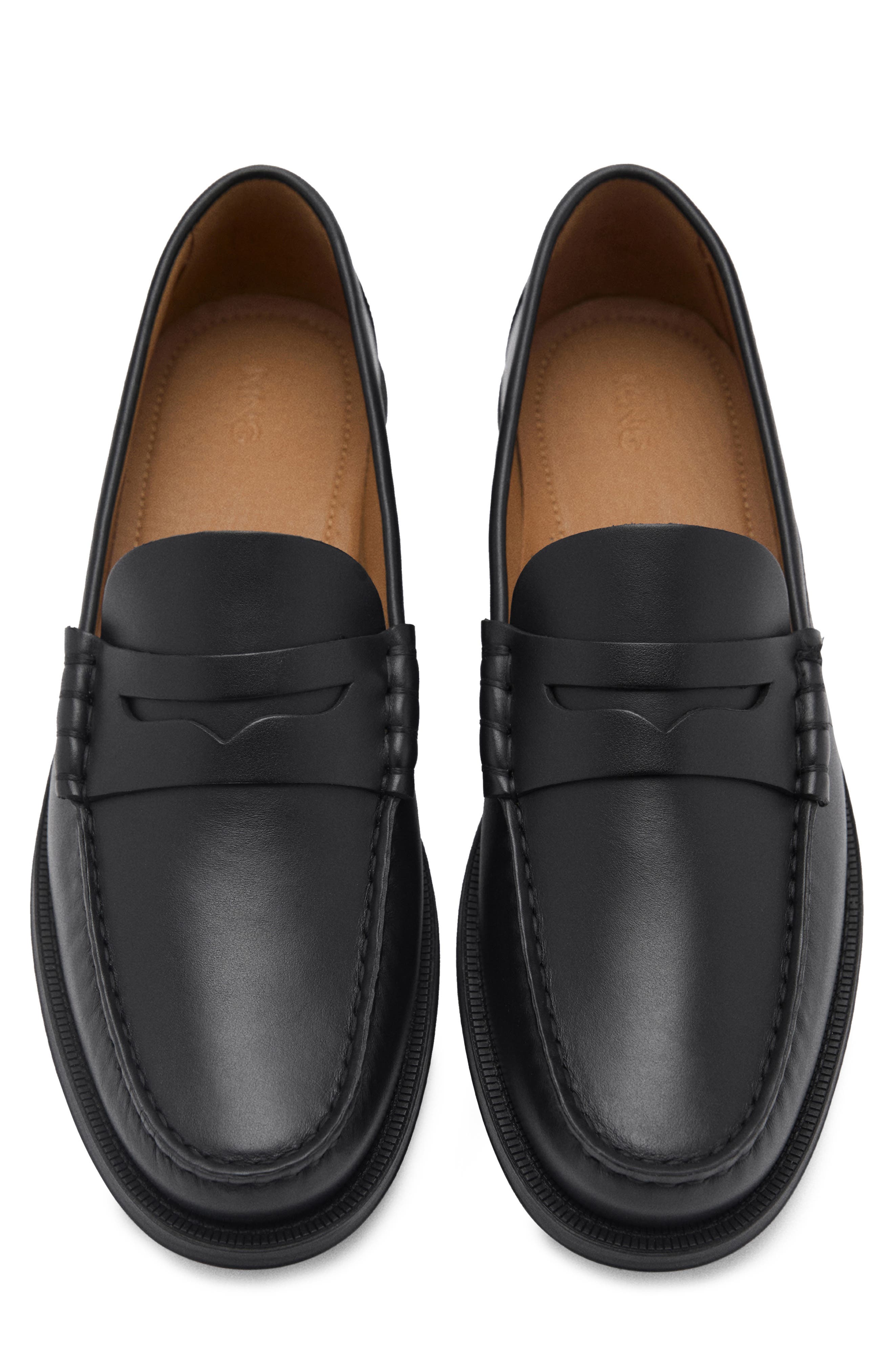 MANGO Leather Penny Loafer, Alternate, color, Black