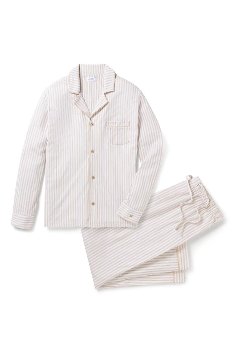 Ticking Stripe Pima Cotton Pajamas, Main, color, BEIGE