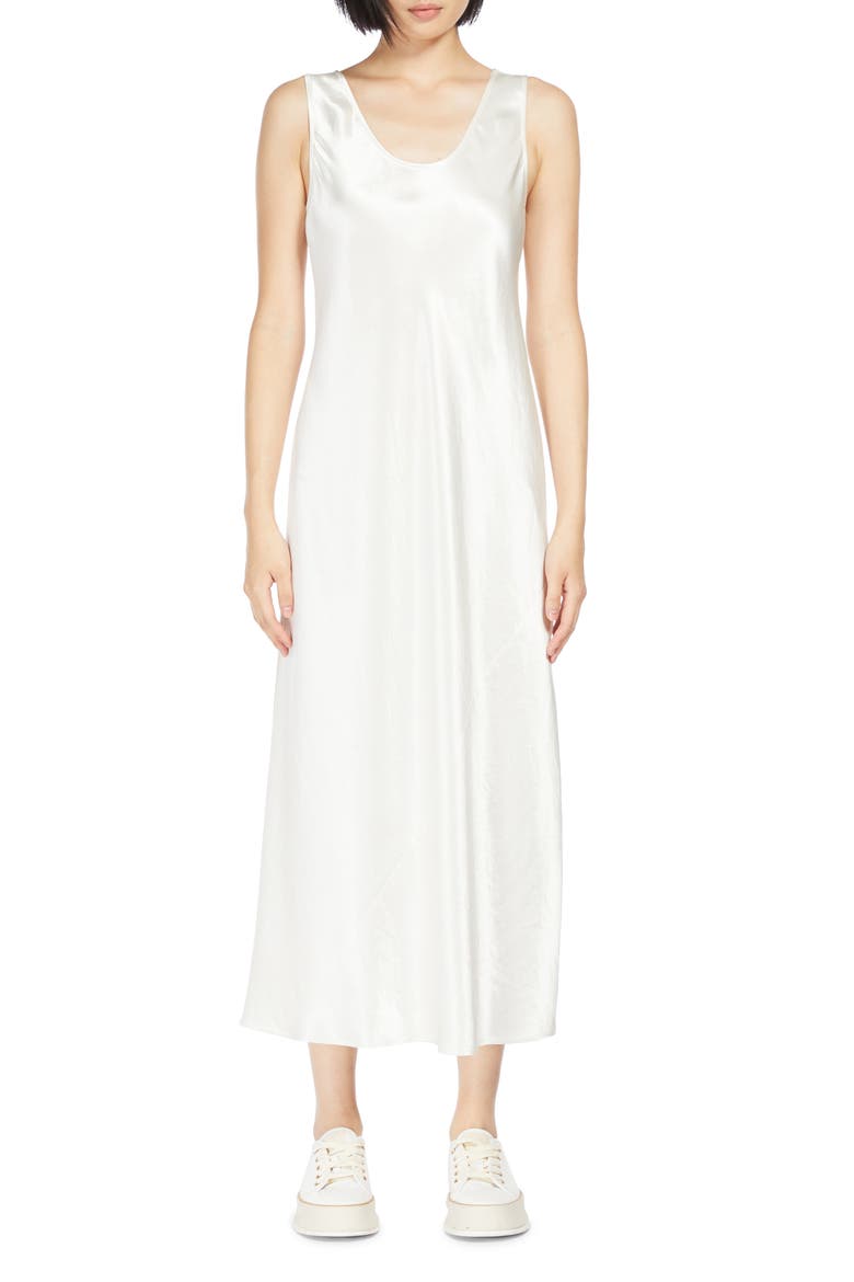 Talete Sleeveless Satin Midi Dress, Main, color, WHITE