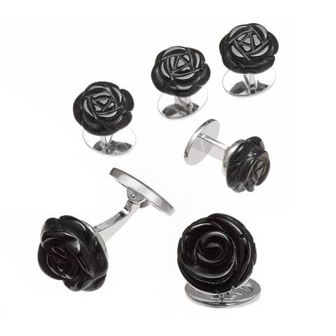 Rose Carved Sterling Cufflinks and Stud Sets