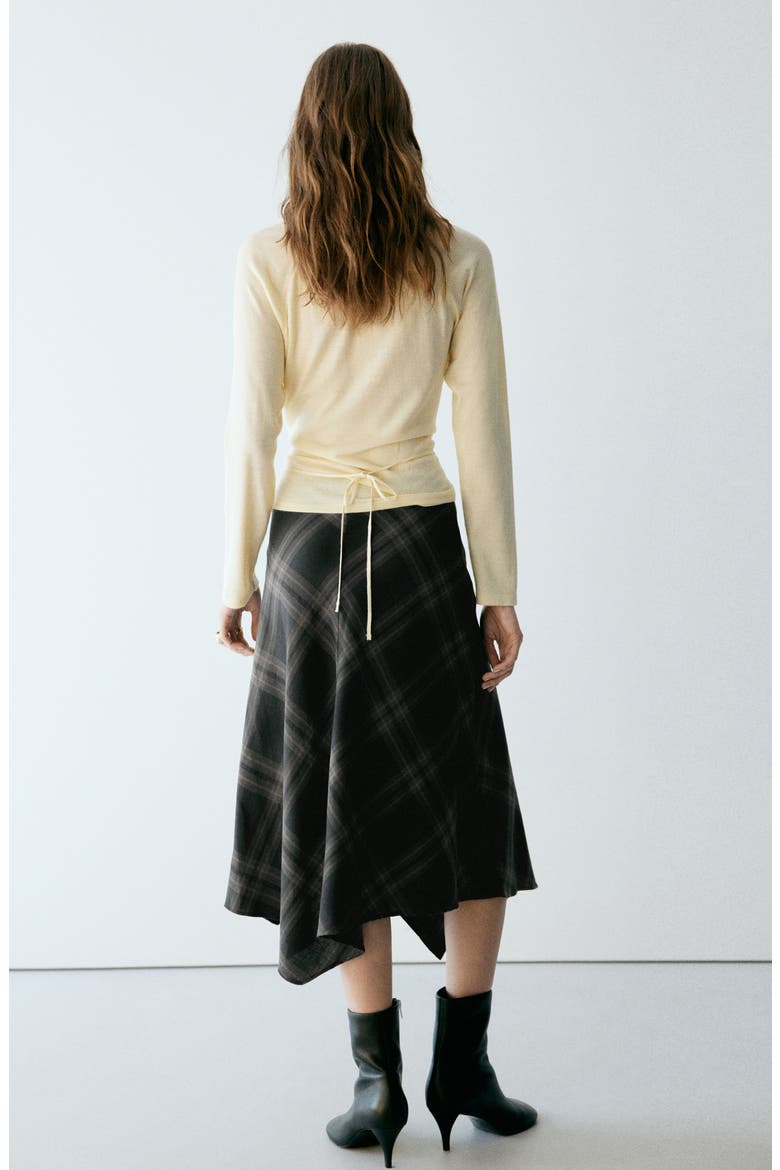 Asymmetric Check Print Midi Skirt, Alternate, color, DARK HEATHER GREY