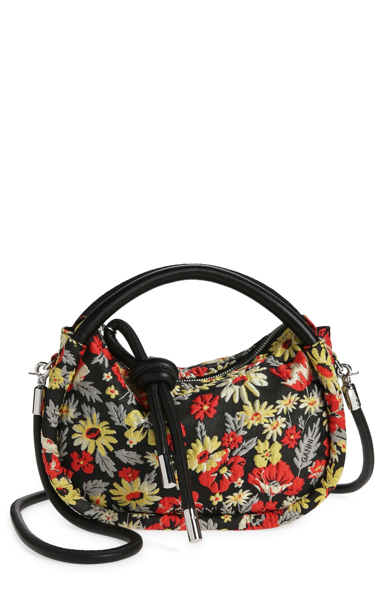 Ganni Mini Floral Knot Bag, Main, color, 