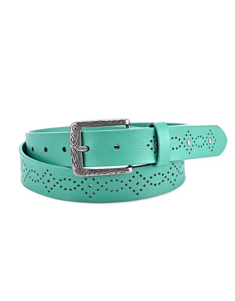 Daisy Genuine Leather Perforated Floral Detail Belt