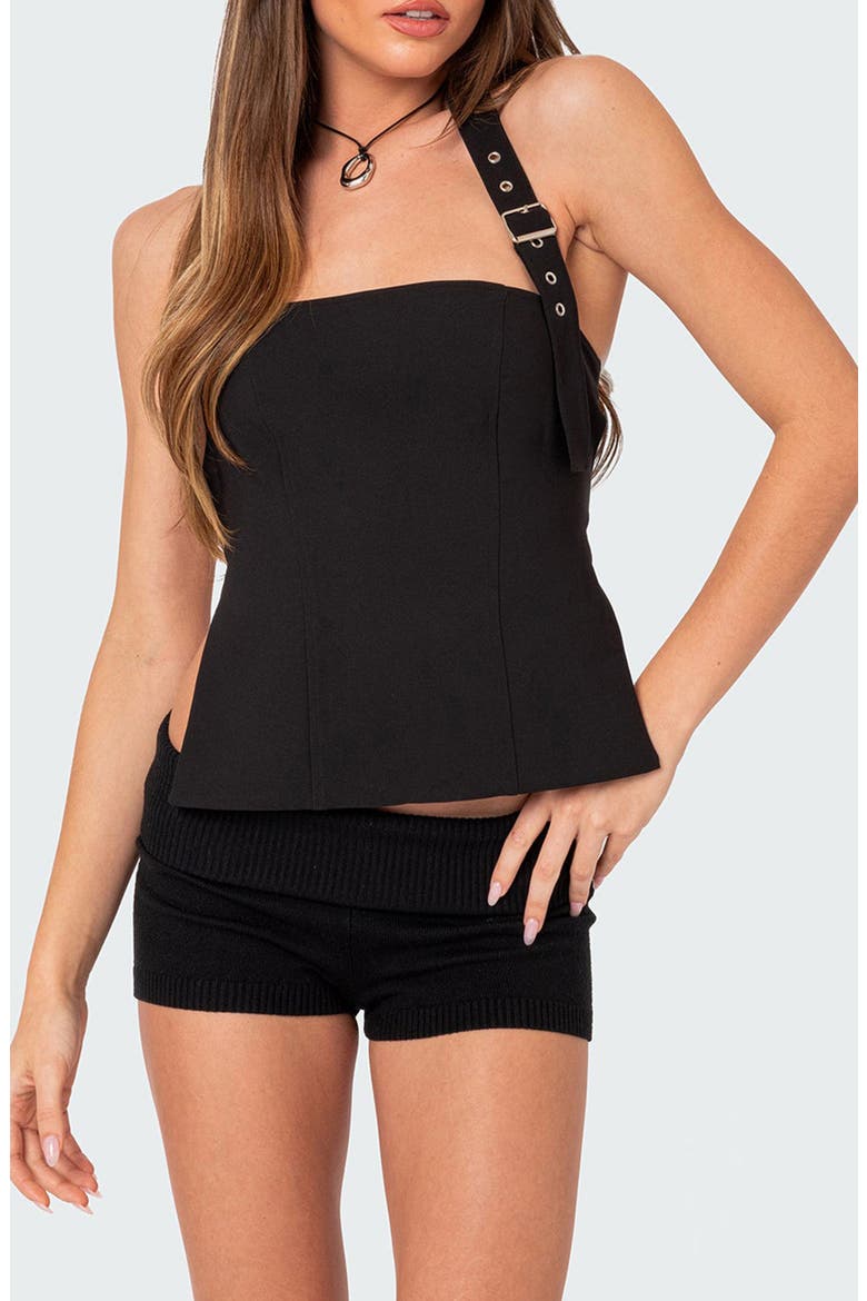 Buckle Strap Halter Top, Main, color, BLACK