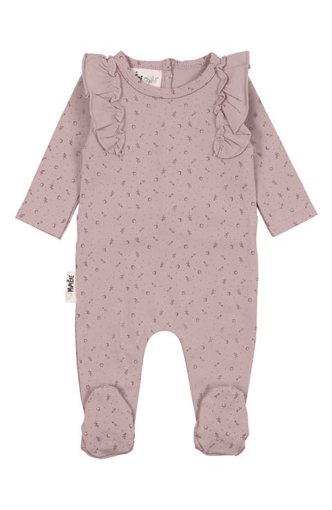 Petals & Polka Dots Ruffle Accent Cotton Footie (Baby)