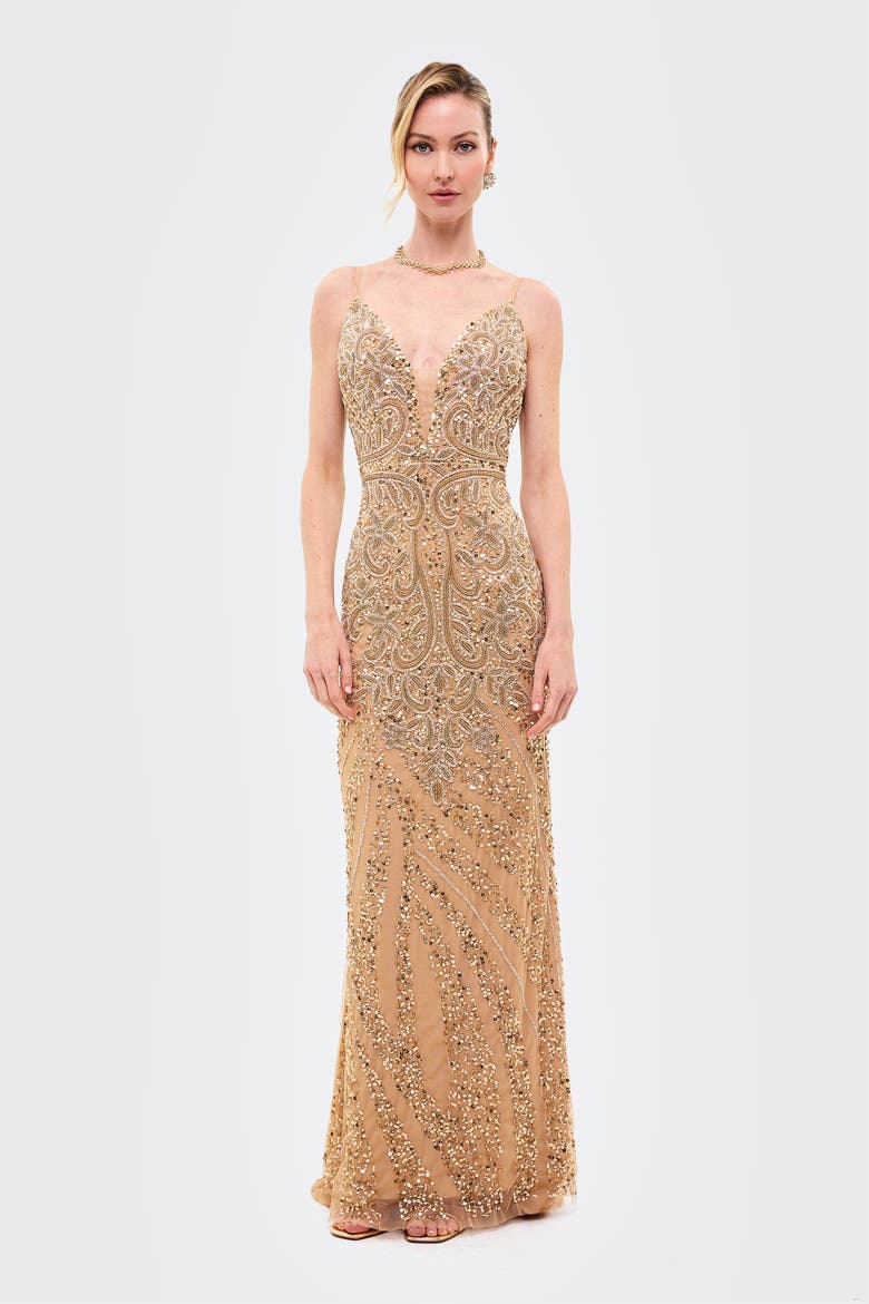 Embellished Sequin Maxi Dress With Trail, Main, color, RICHMOND