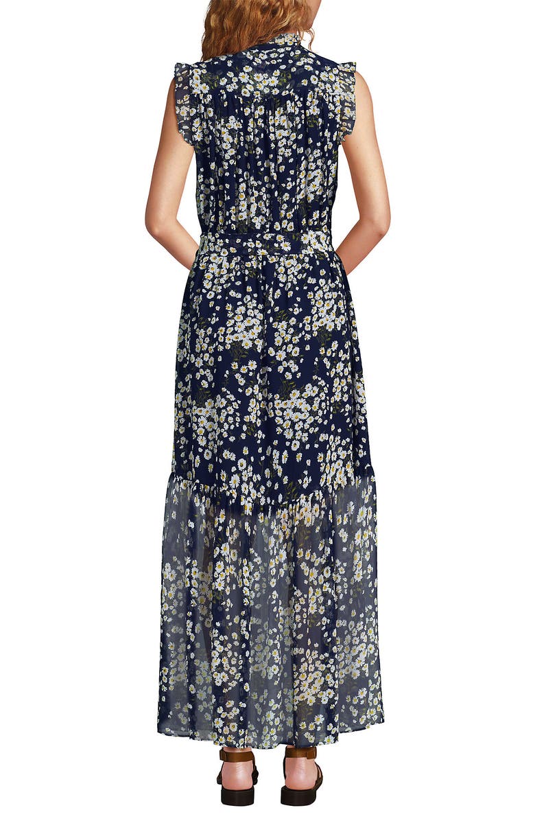 Lands' End Chiffon Maxi Dress with Ruffle Detail, Alternate, color, Deep Sea Navy Tossed Daisies