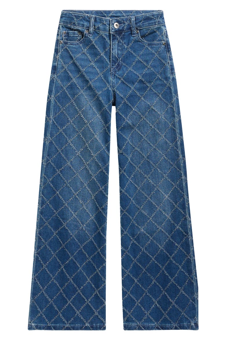 Kids' Diamond Needle Punch Wide Leg Jeans, Main, color, MID INDIGO1