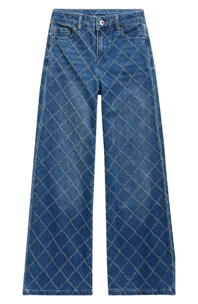 Tractr Kids' Diamond Needle Punch Wide Leg Jeans, Main, color, Mid Indigo1