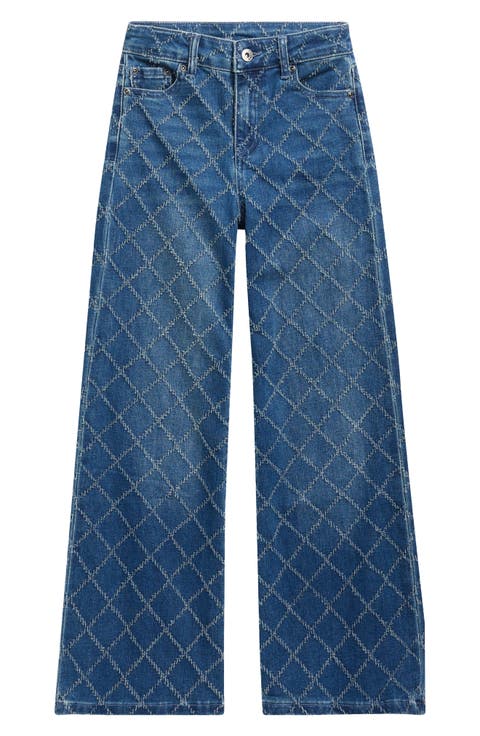 Kids' Diamond Needle Punch Wide Leg Jeans (Big Kid)
