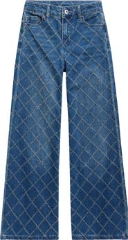 Tractr Kids' Diamond Needle Punch Wide Leg Jeans