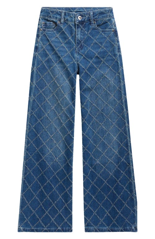 Tractr Kids' Diamond Needle Punch Wide Leg Jeans In Blue