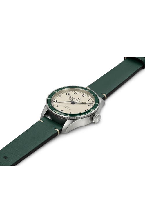 Hamilton Khaki Aviation Leather Strap Watch, 38mm In Green