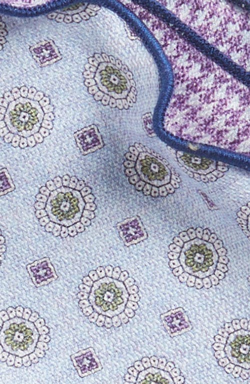Edward Armah Medallion & Houndstooth Reversible Silk Pocket Circle In Light Blue