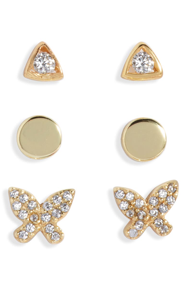 ARGENTO VIVO Sterling Silver 3-Pack Butterfly Stud Earring Set, Main, color,