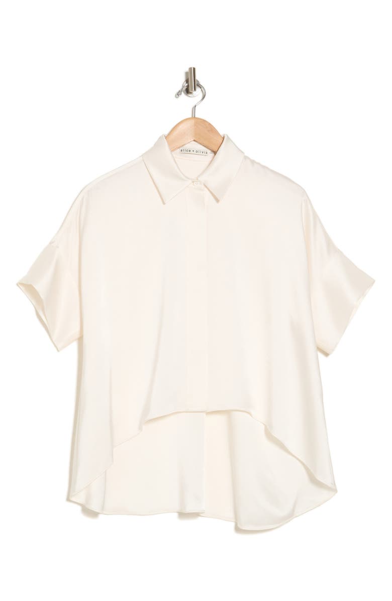 Alice + Olivia Edythn Short Sleeve Drapey Button-Up Shirt, Alternate, color, 