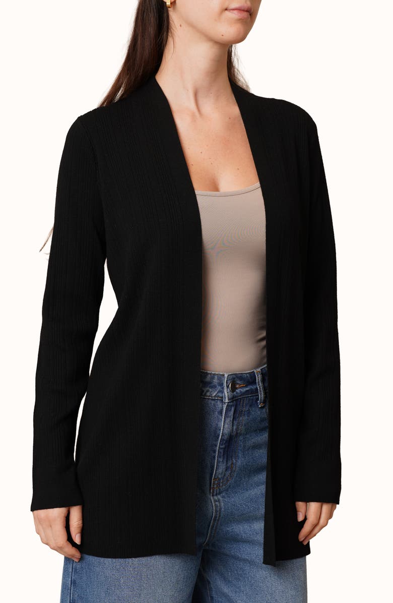 CYRUS Ribbed Open Front Long Cardigan, Alternate, color, Black