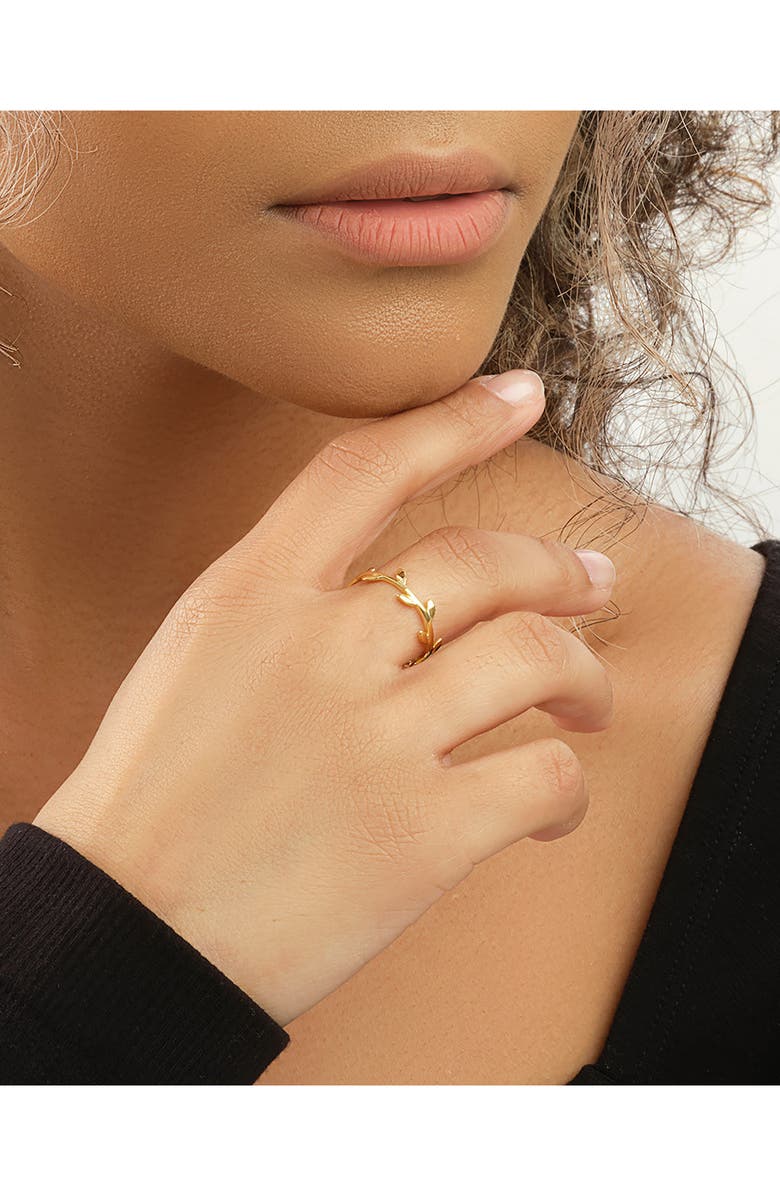 Sterling Forever Liana Leaf Band Ring, Alternate, color, Gold