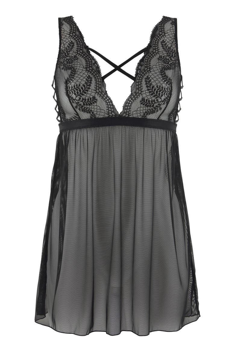 Strappy Lace Babydoll, Alternate, color, Black