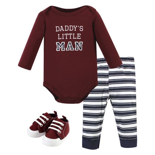 Hudson Baby Three-piece Long-sleeve Bodysuit Outfit With Pants And Footwear In Brown