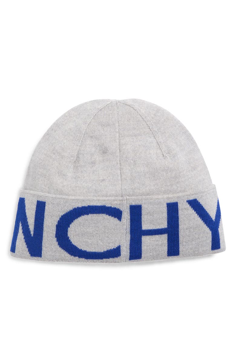 Givenchy Logo Cuffed Beanie, Alternate, color, Light Grey/Royal Blue