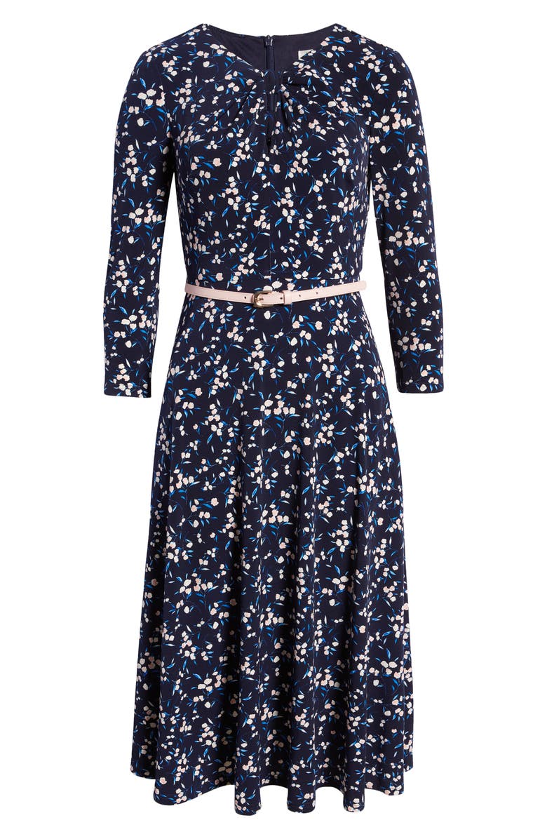 Harper Rose Floral Keyhole Neck Belted Midi Dress, Alternate, color, 