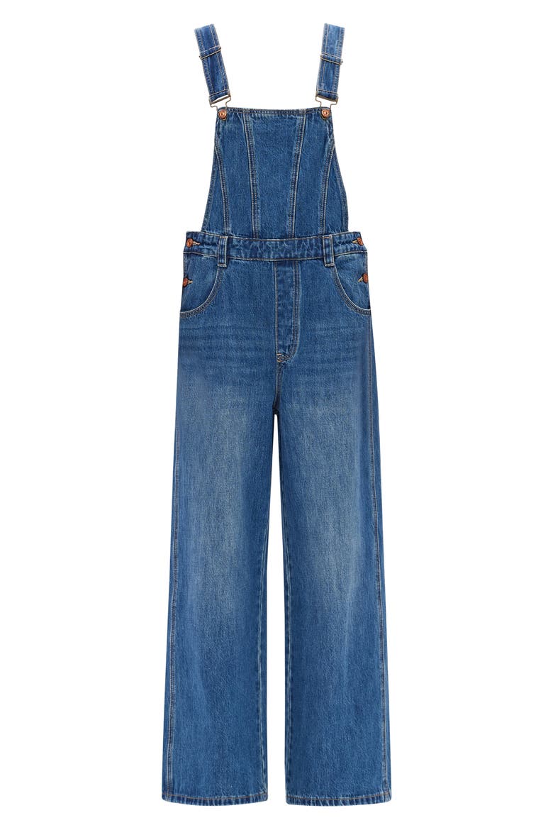 Straight Leg Denim Overalls, Alternate, color, MEDIUM BLUE