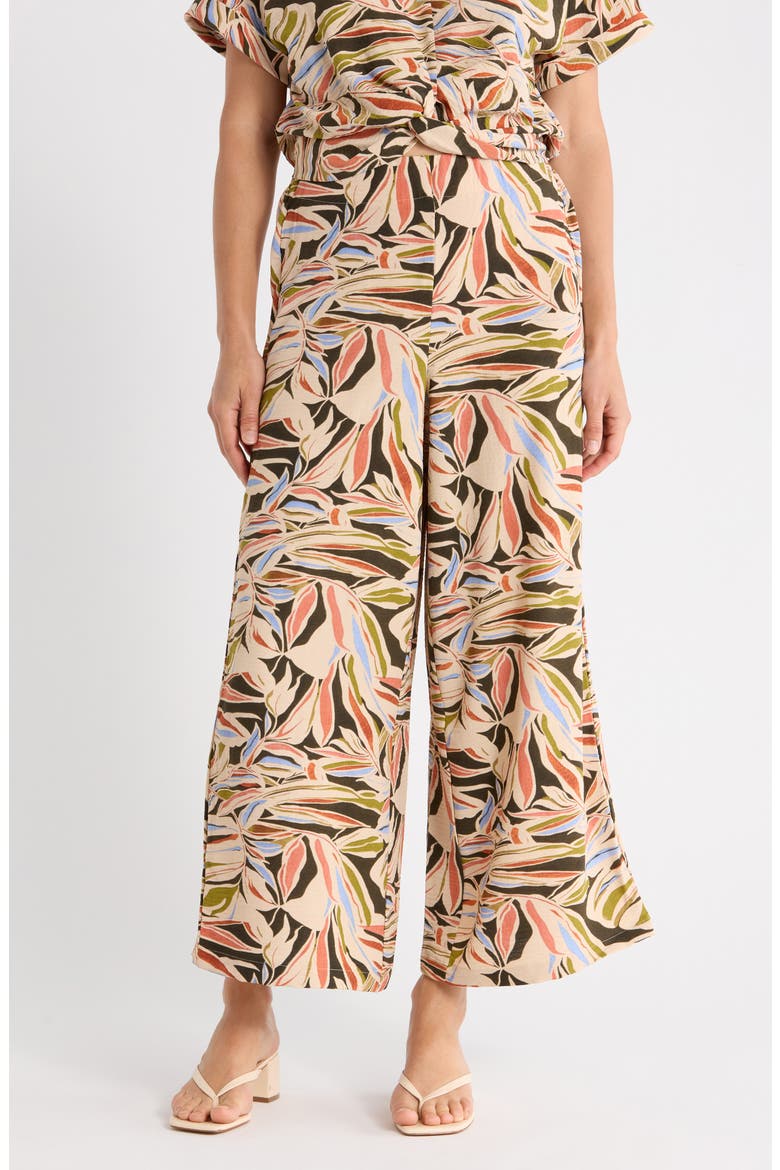 Printed Wide Leg Pants, Main, color, WATERCOLOR LEAF