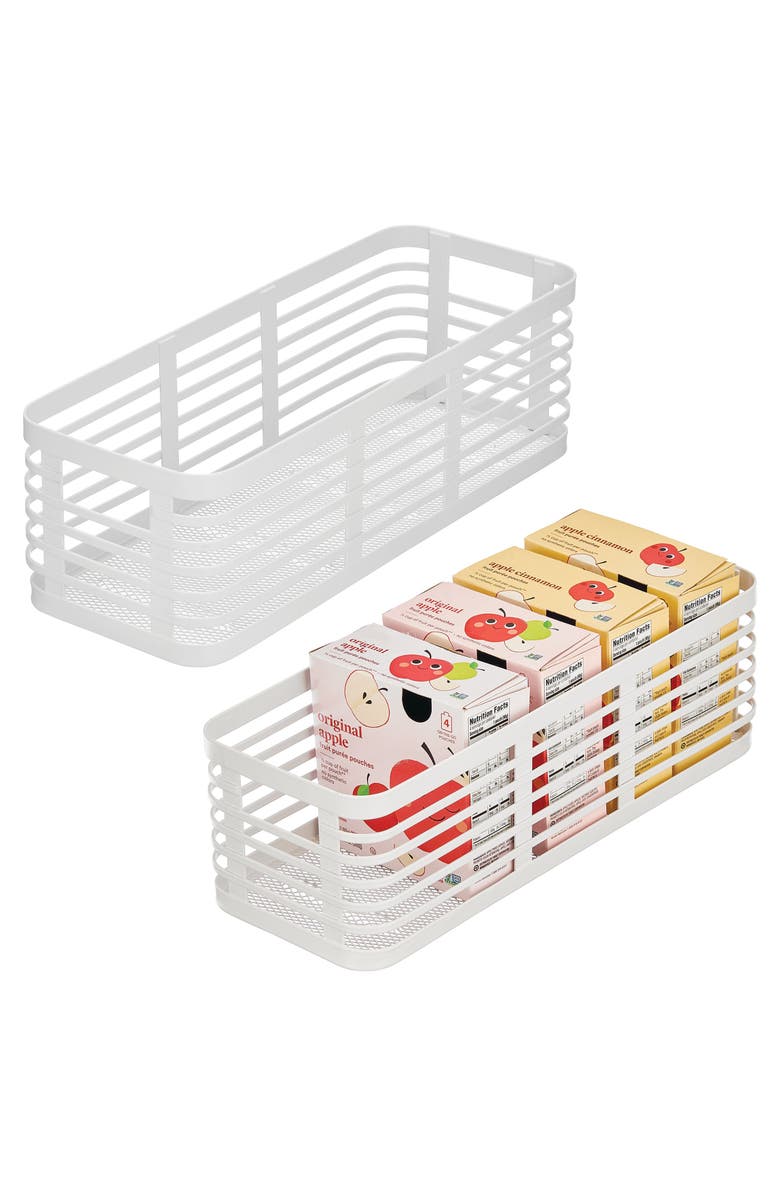 mDesign Metal Pantry Basket with Handles - Set of 2 - Matte White, Alternate, color, Matte White