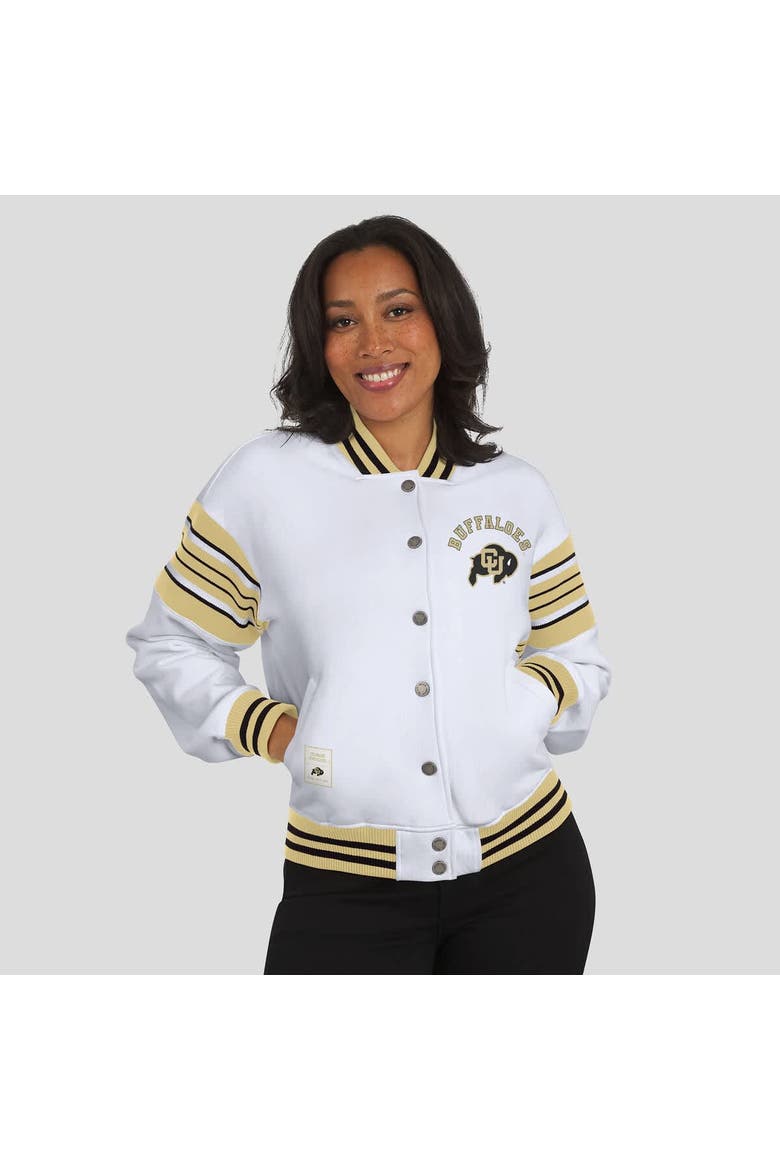 Women's WEAR by Erin Andrews White/Gold Colorado Buffaloes Satin Stitch Full-Snap Fleece Sweatshirt Jacket, Alternate, color, White